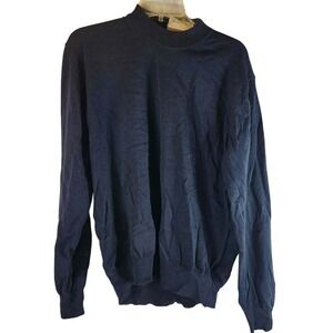 Toscano Firenze Merino Wool Mock Neck Sweater Dark‎ Navy - Mens Large
